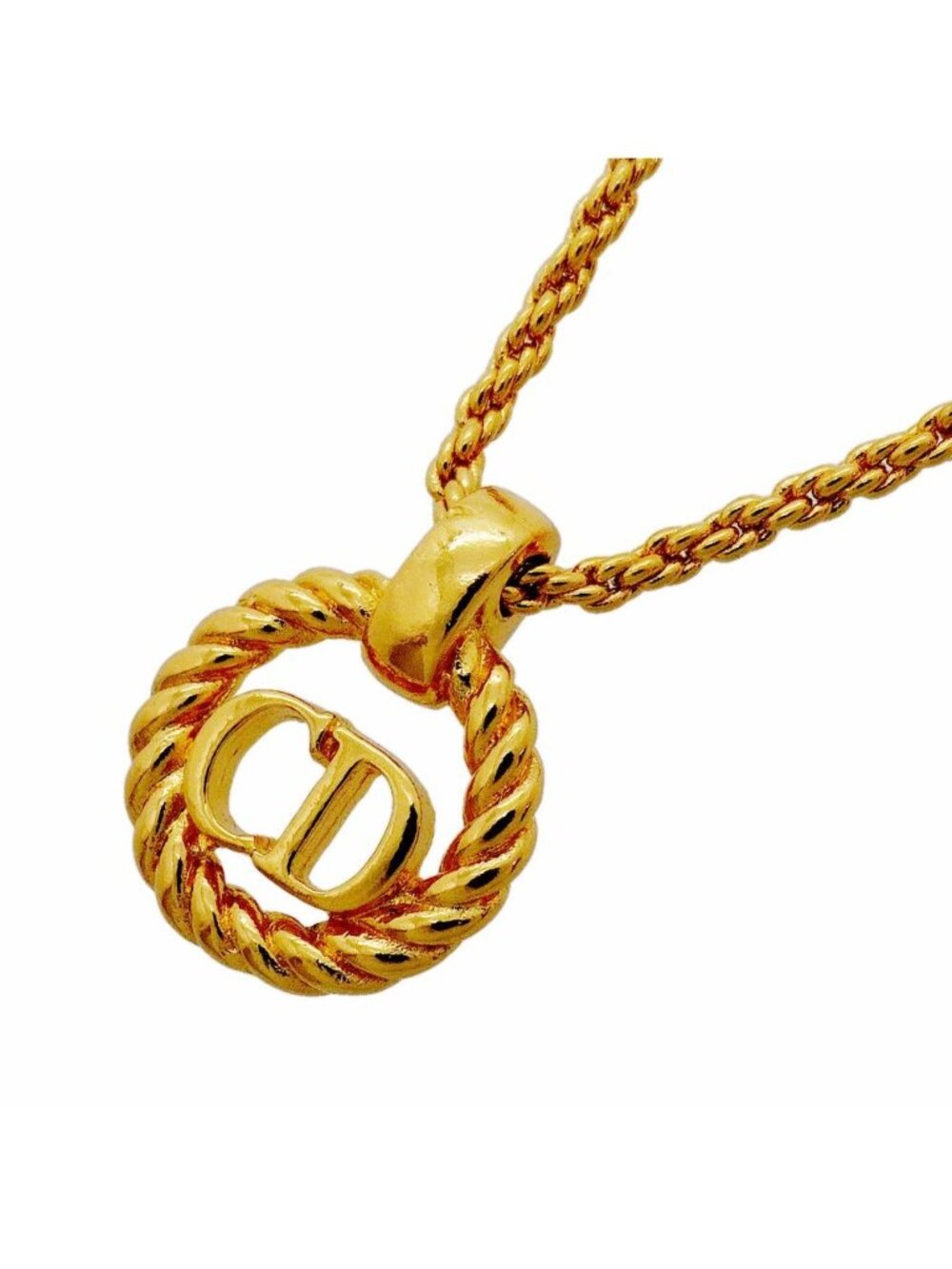 Dior Necklace CD Logo Round Circle Gold Plated